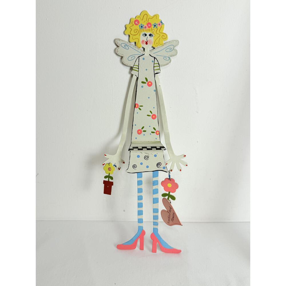 Sunshine Angels Blonde Hand Painted Wings Floral Whimsical Angel Ornament